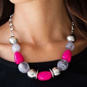 Vintage Vault Paparazzi SOUTH SHORE SENSATION Pink Necklace & Earrings Set